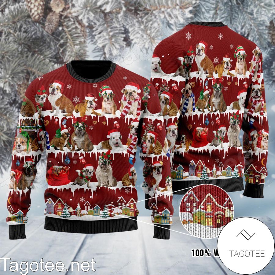 English Bulldog Family Xmas Ugly Christmas Sweater - Tagotee