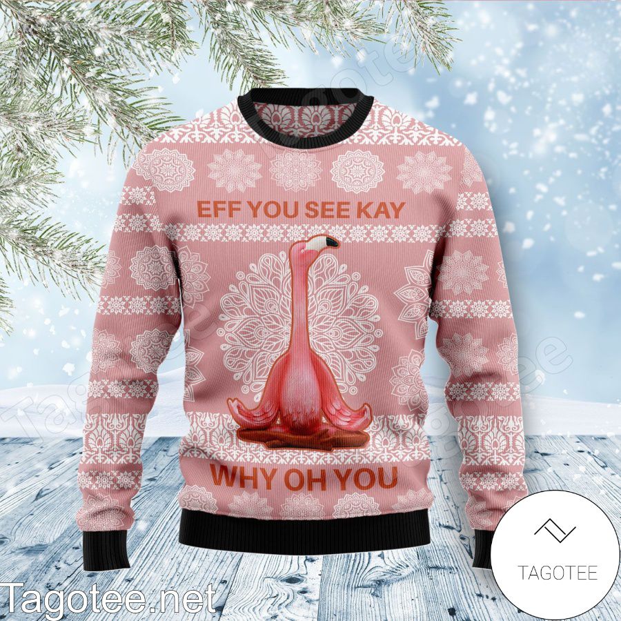 Flamingo Why Oh You Xmas Ugly Christmas Sweater - Tagotee
