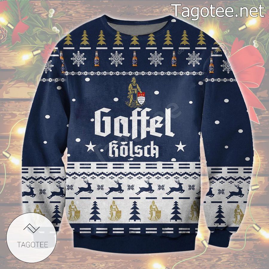 Gaffel Kolsch Beer Navy Holiday Ugly Christmas Sweater