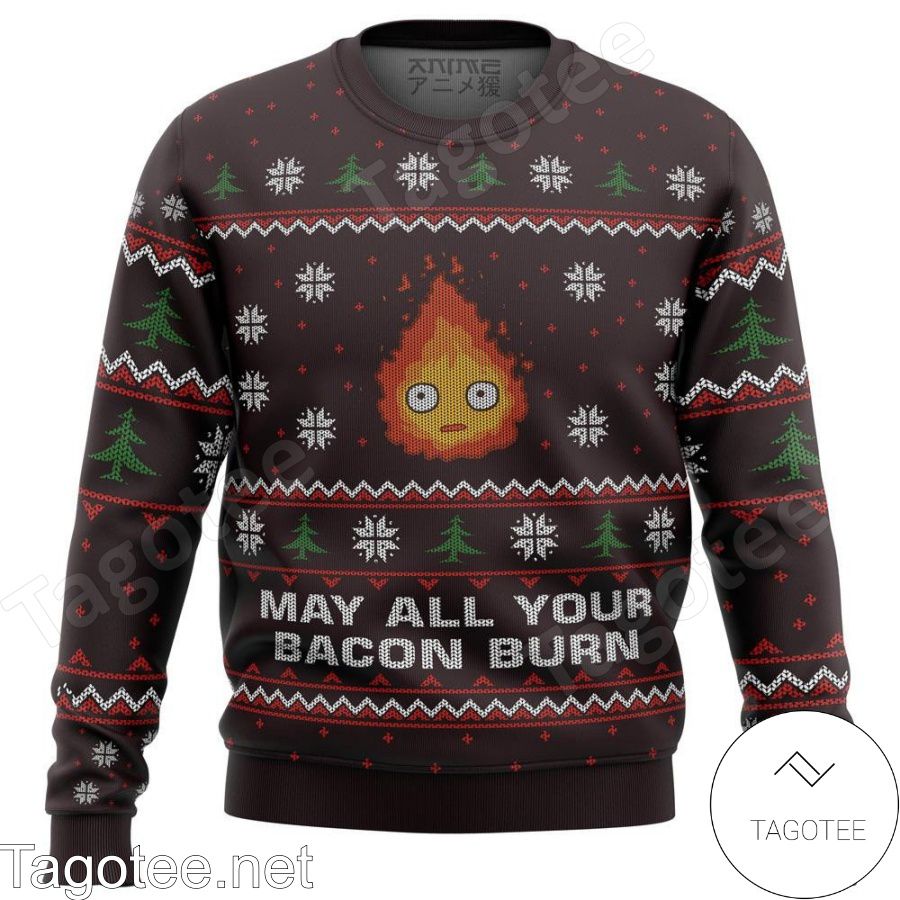 Ghibli Calcifer Howl'S Moving Castle May All Your Bacon Burn Manga Anime Xmas Ugly Christmas Sweater