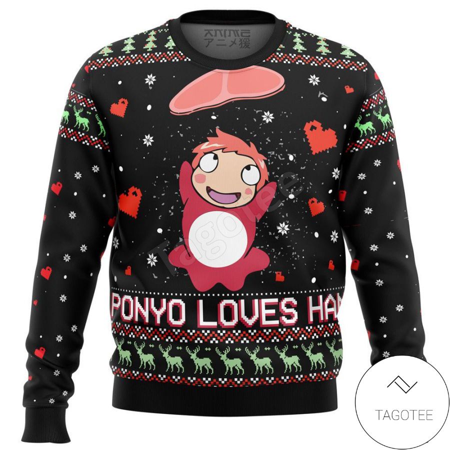 Ghibli Ponyo Loves Ham Manga Anime Xmas Ugly Christmas Sweater