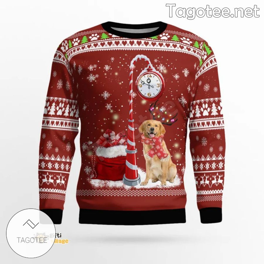 Golden Retriever Clock Ugly Christmas Sweater - Tagotee