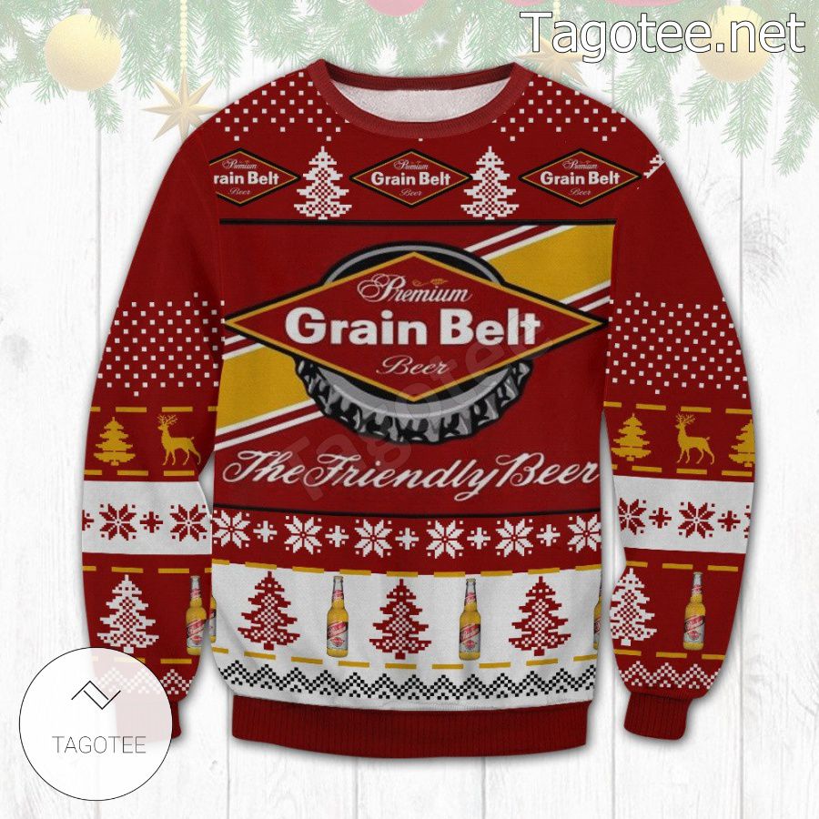 Grain Belt Premium The Friendly Beer Logo Pine Tree Holiday Ugly Christmas Sweater