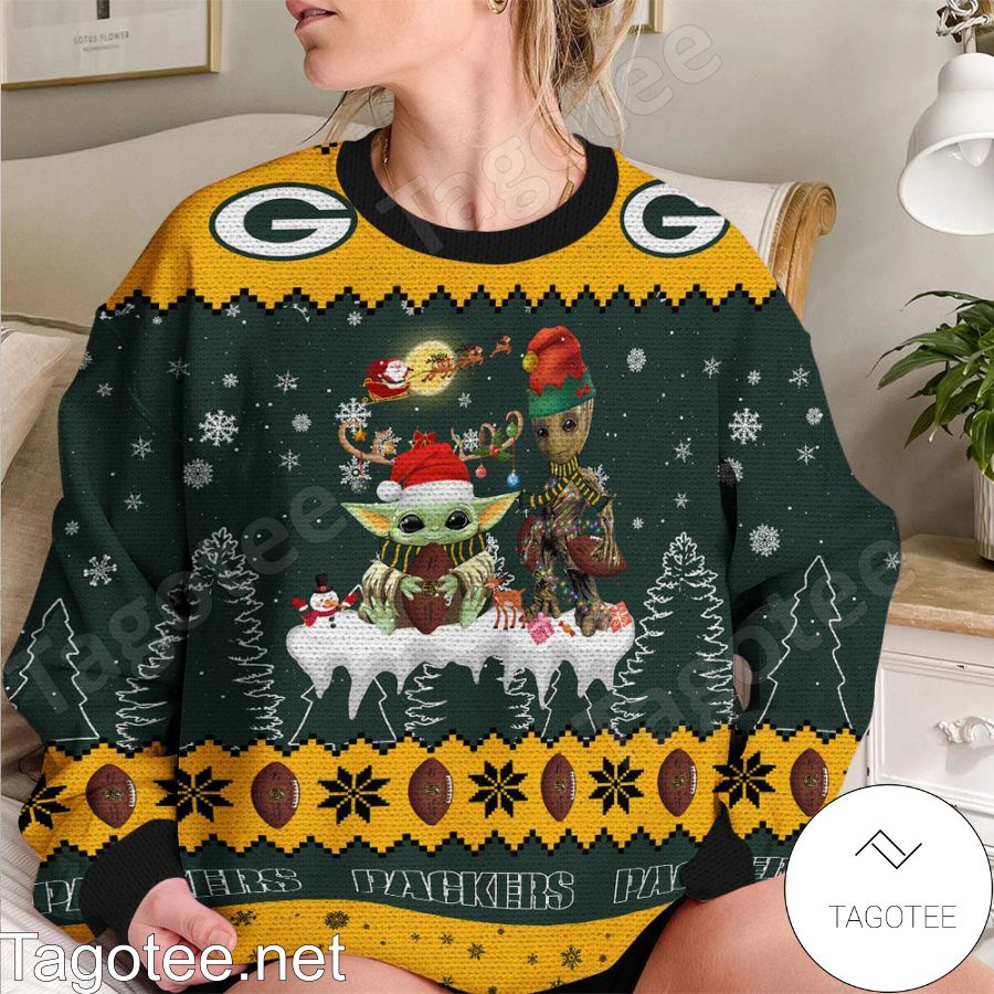 Green Bay Packers NFL Baby Yoda And Baby Groot Ugly Christmas Sweater -  Tagotee