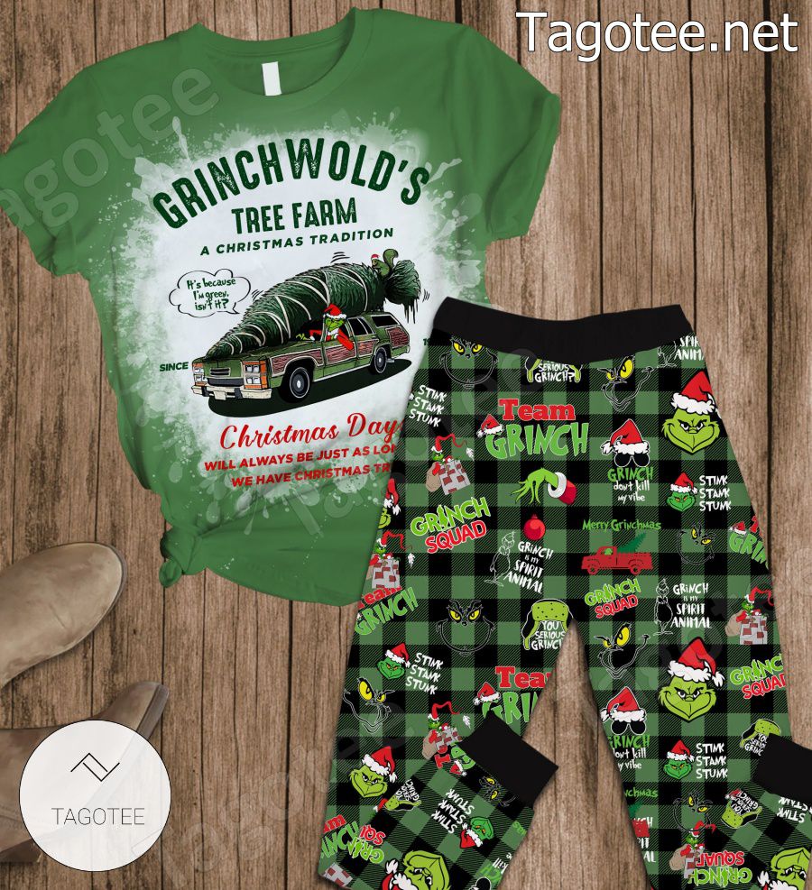 Grinch Wold's Tree Farm A Christmas Tradition Pajamas Set