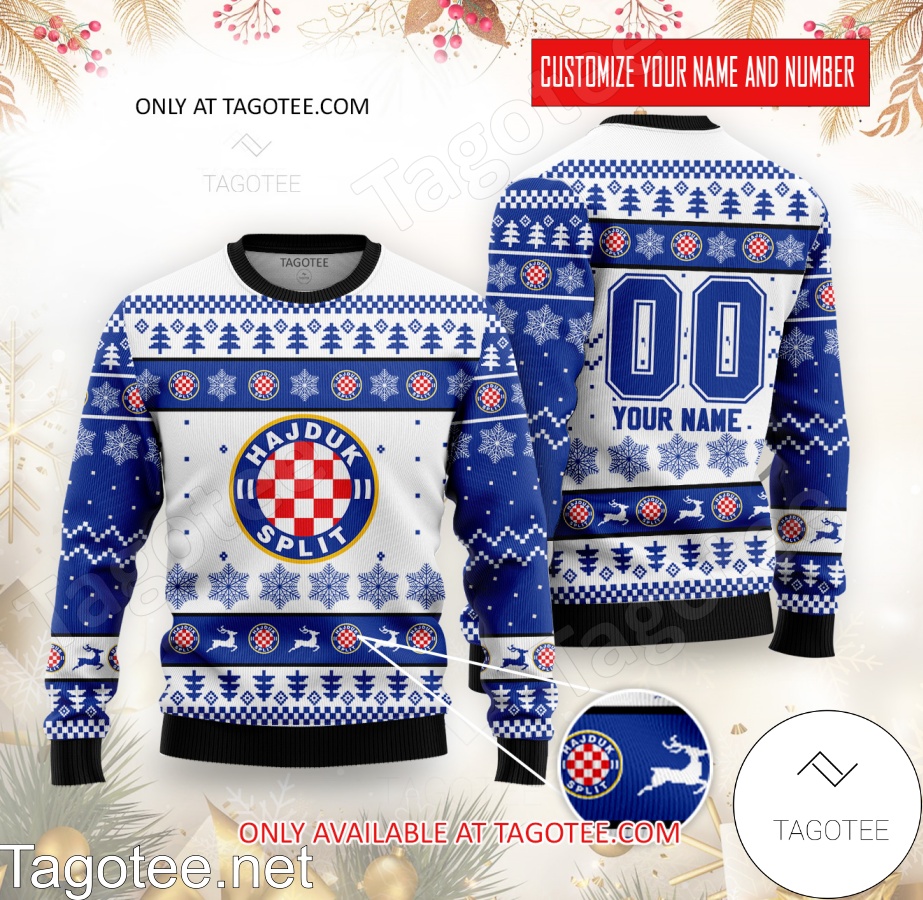 Hajduk Split Custom Ugly Christmas Sweater - EmonShop - Tagotee