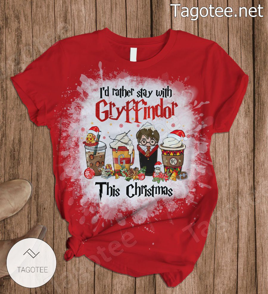 Harry Potter I'd Rather Stay With Gryffindor This Christmas Pajamas Set a