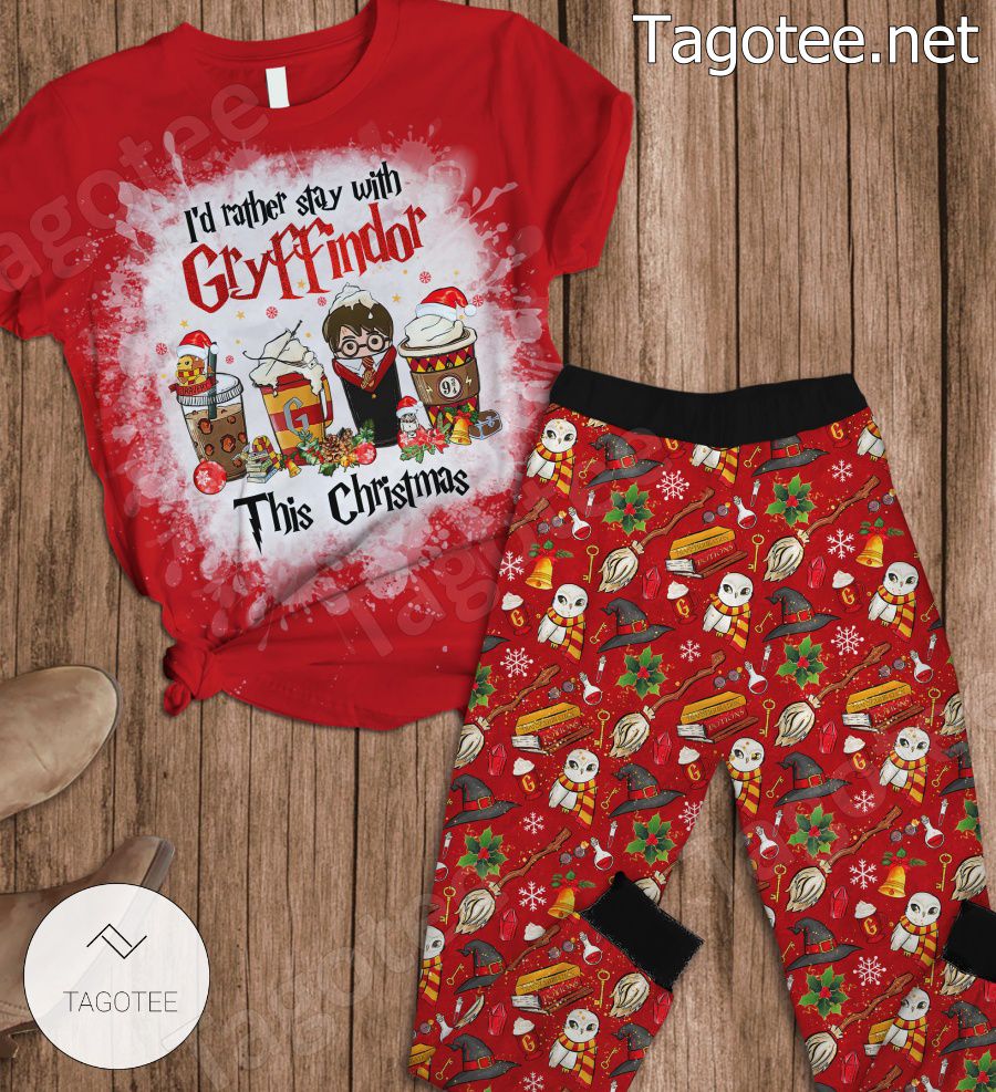 Harry Potter I'd Rather Stay With Gryffindor This Christmas Pajamas Set