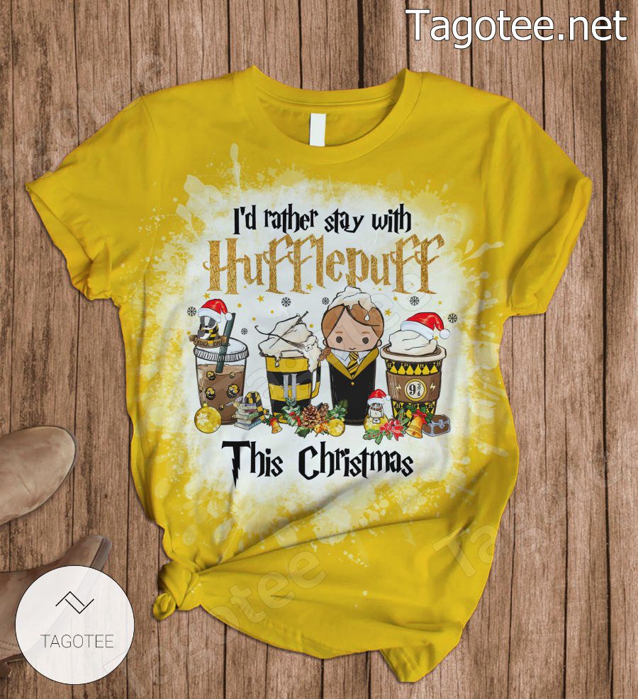 Harry Potter I'd Rather Stay With Hufflepuff This Christmas Pajamas Set b