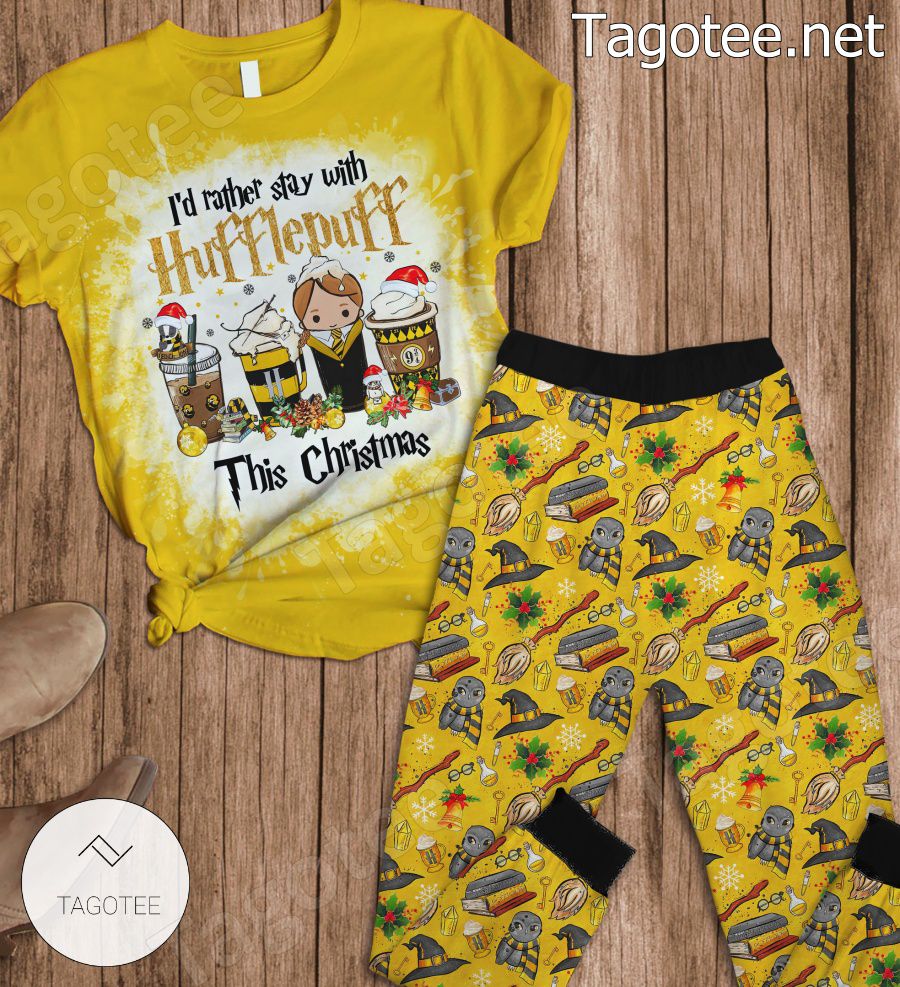 Harry Potter I'd Rather Stay With Hufflepuff This Christmas Pajamas Set