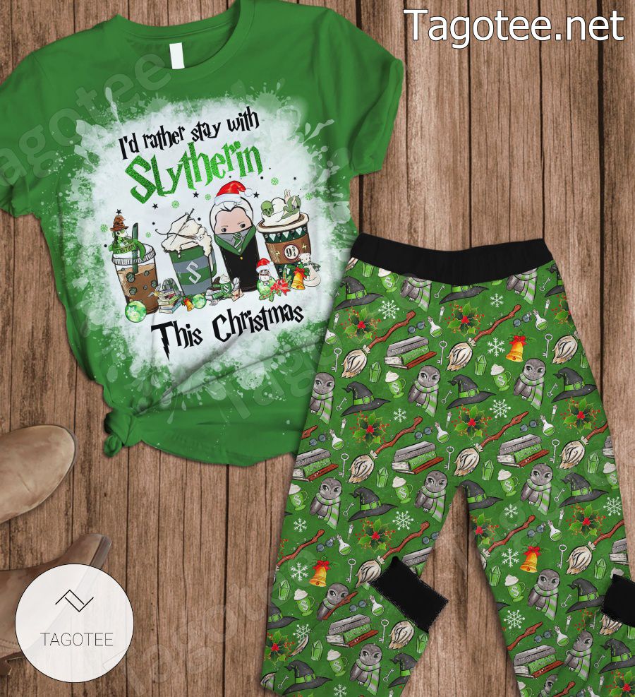 Harry Potter I'd Rather Stay With Slytherin This Christmas Pajamas Set a