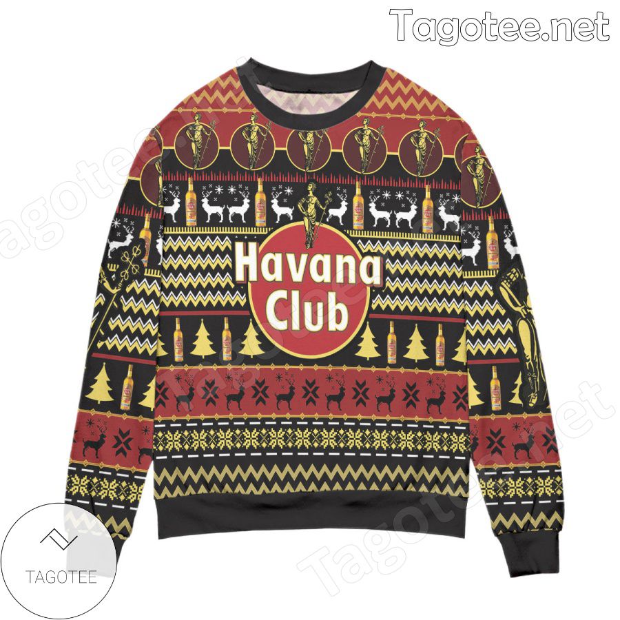 Havana Club Rum Pine Tree & Reindeer Holiday Ugly Christmas Sweater