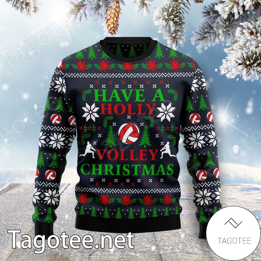 Holly Volley Volleyball Xmas Ugly Christmas Sweater Tagotee