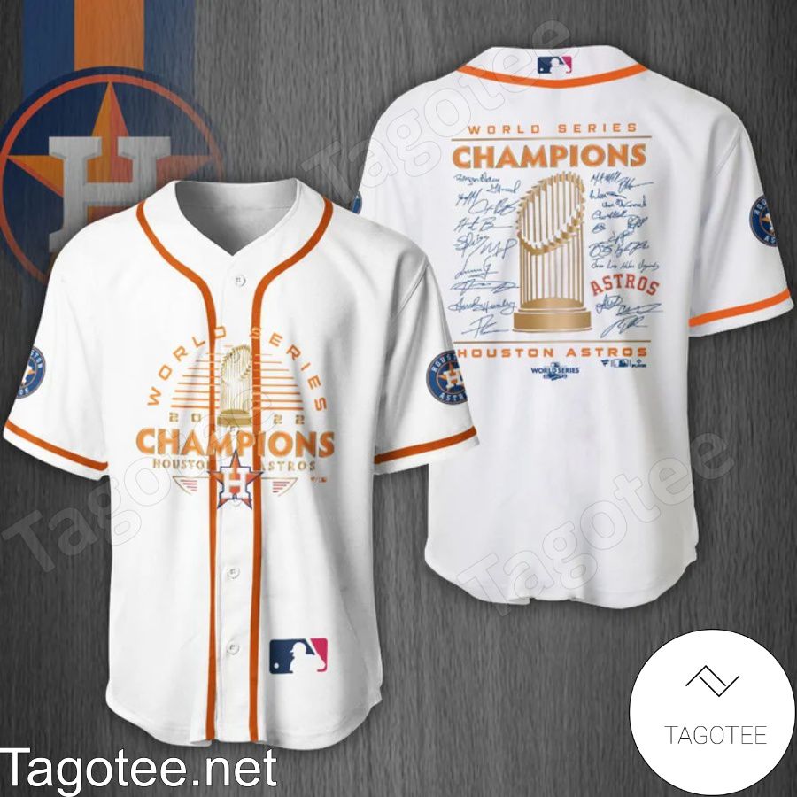 Houston Astros World Series Champions 2022 Team Signatures White Baseball  Jersey - Tagotee