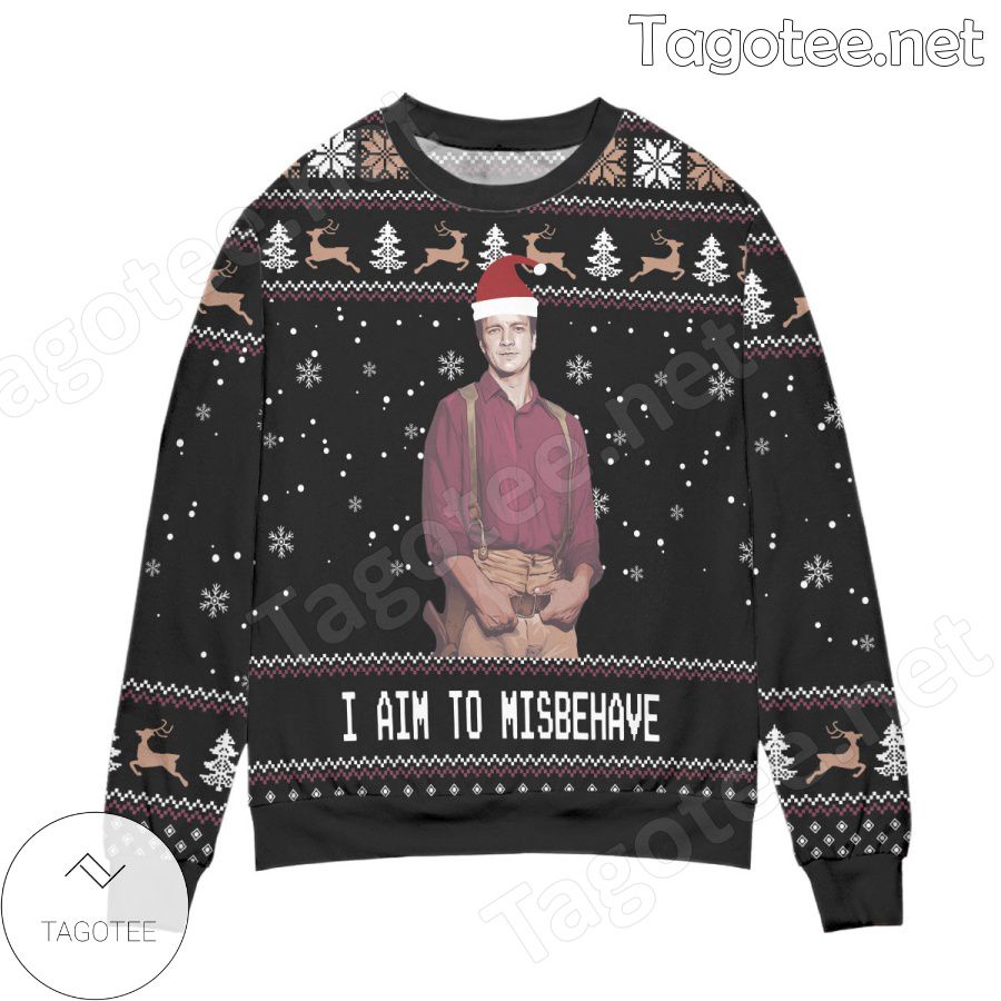 I Aim To Misbehave Survay Says! Snowflake Reindeer Holiday Ugly Christmas Sweater