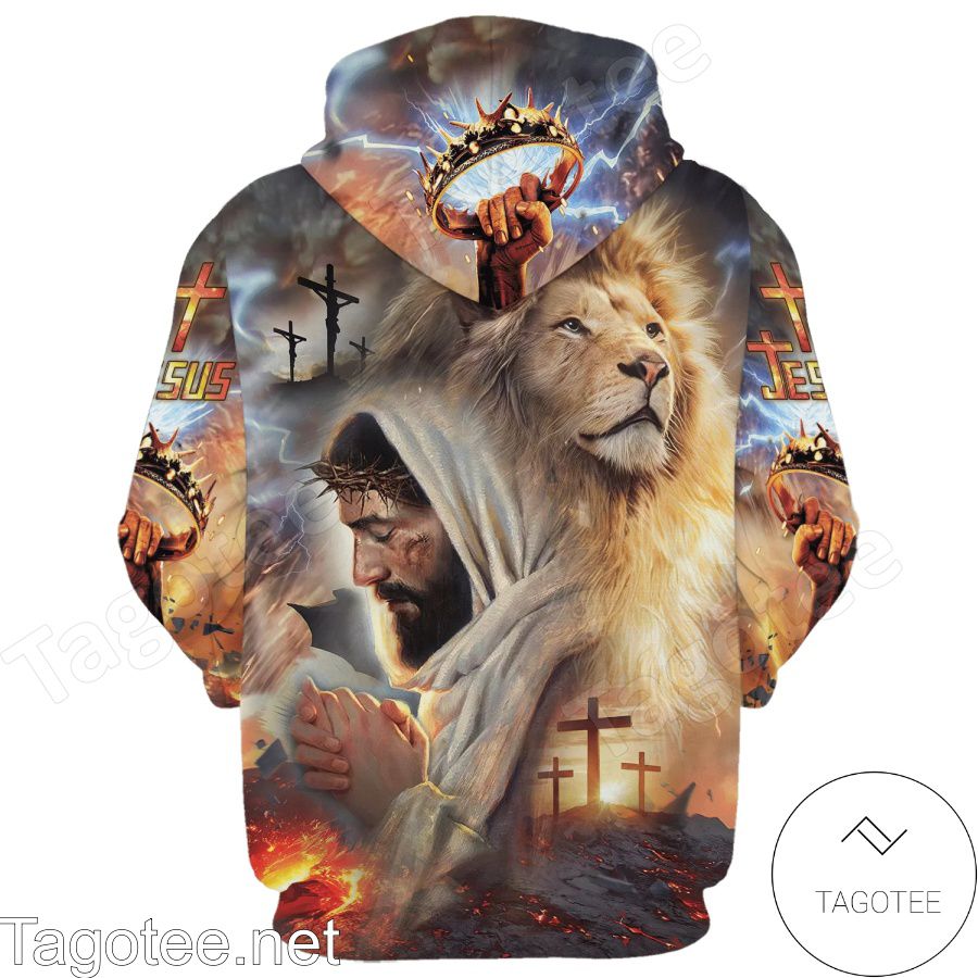 Jesus And Lion Pray For The World Hoodie And Pants a