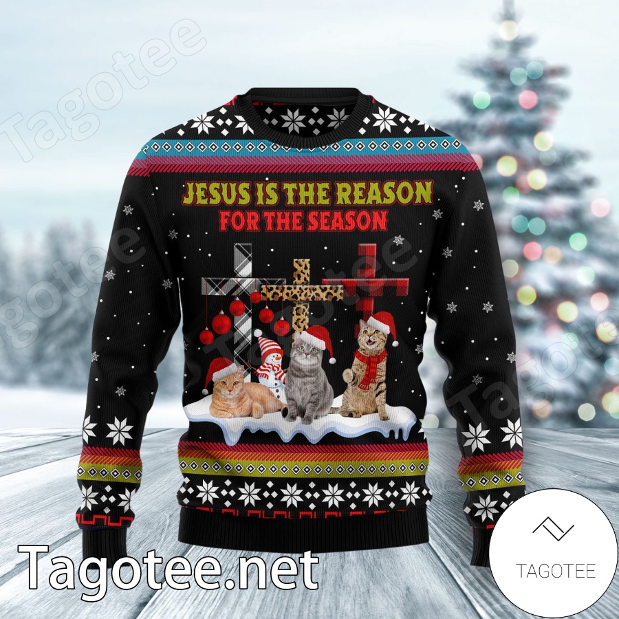 Jesus Is The Reason For The Season Cat Xmas Ugly Christmas Sweater