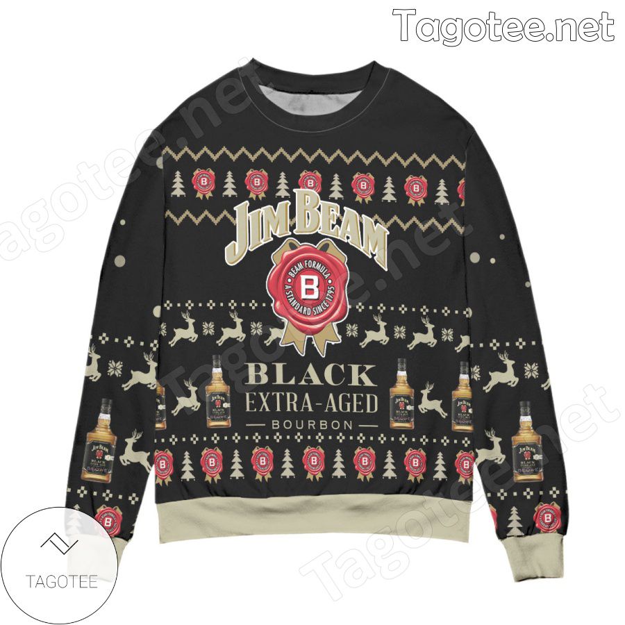 Jim Beam Black Extra Aged Bourbon Reindeer Holiday Ugly Christmas Sweater