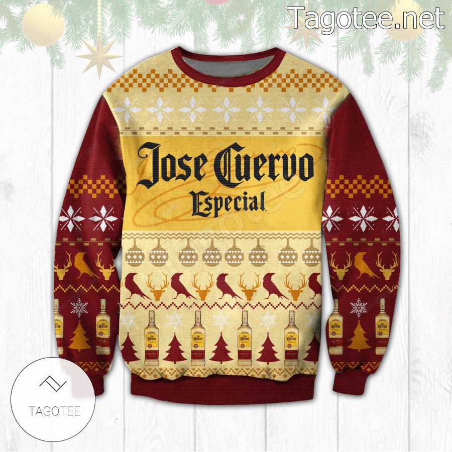 Jose Cuervo Especial Tequila Gold Whiskey Pine Tree Holiday Ugly Christmas Sweater