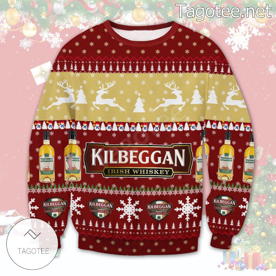 Kilbeggan Irish Whiskey Logo Reindeer Holiday Ugly Christmas Sweater