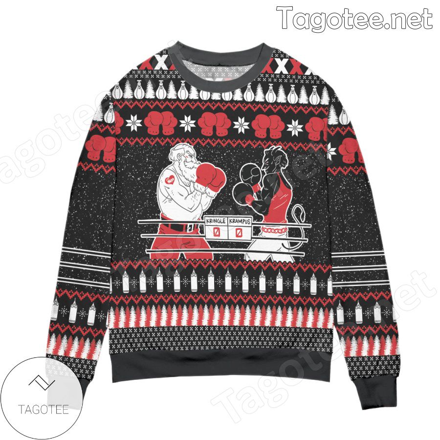 Krampus Vs. Kringle Pine Tree & Snowflake Holiday Ugly Christmas Sweater