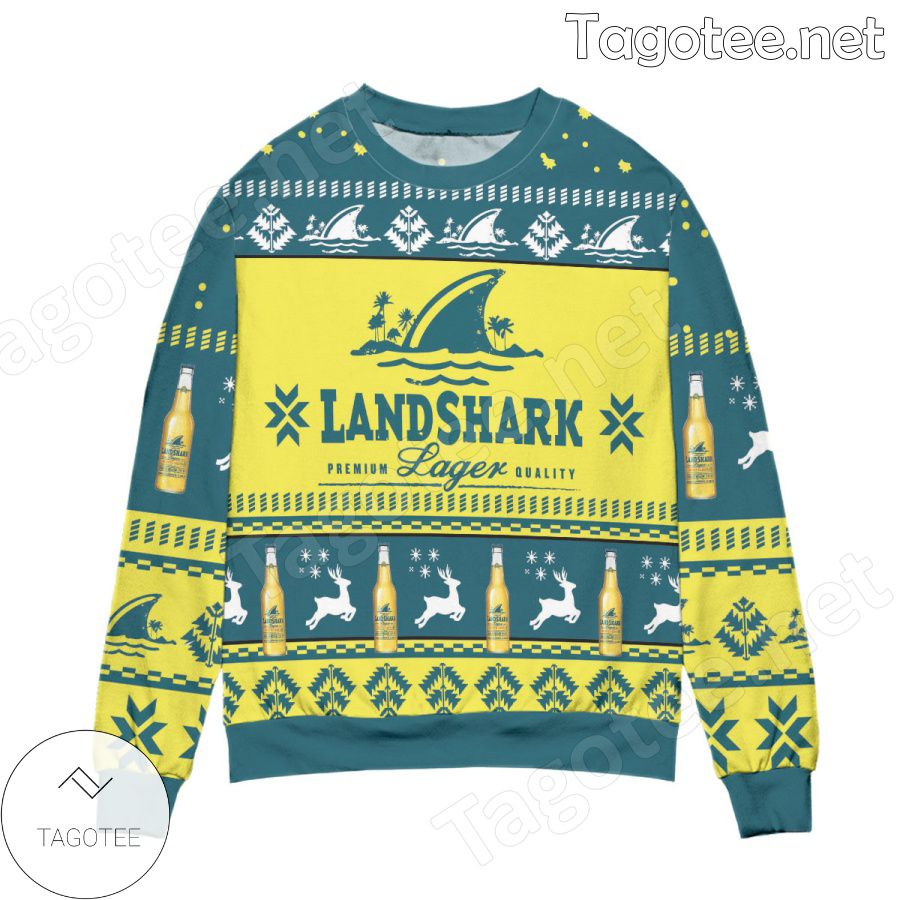 Landshark Lager Beer Logo Reindeer Holiday Ugly Christmas Sweater