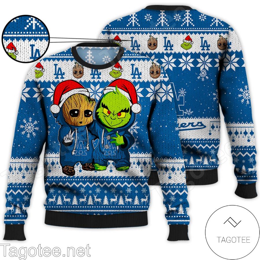 Los Angeles Dodgers Baby Groot And Grinch MLB Ugly Christmas Sweater -  Tagotee