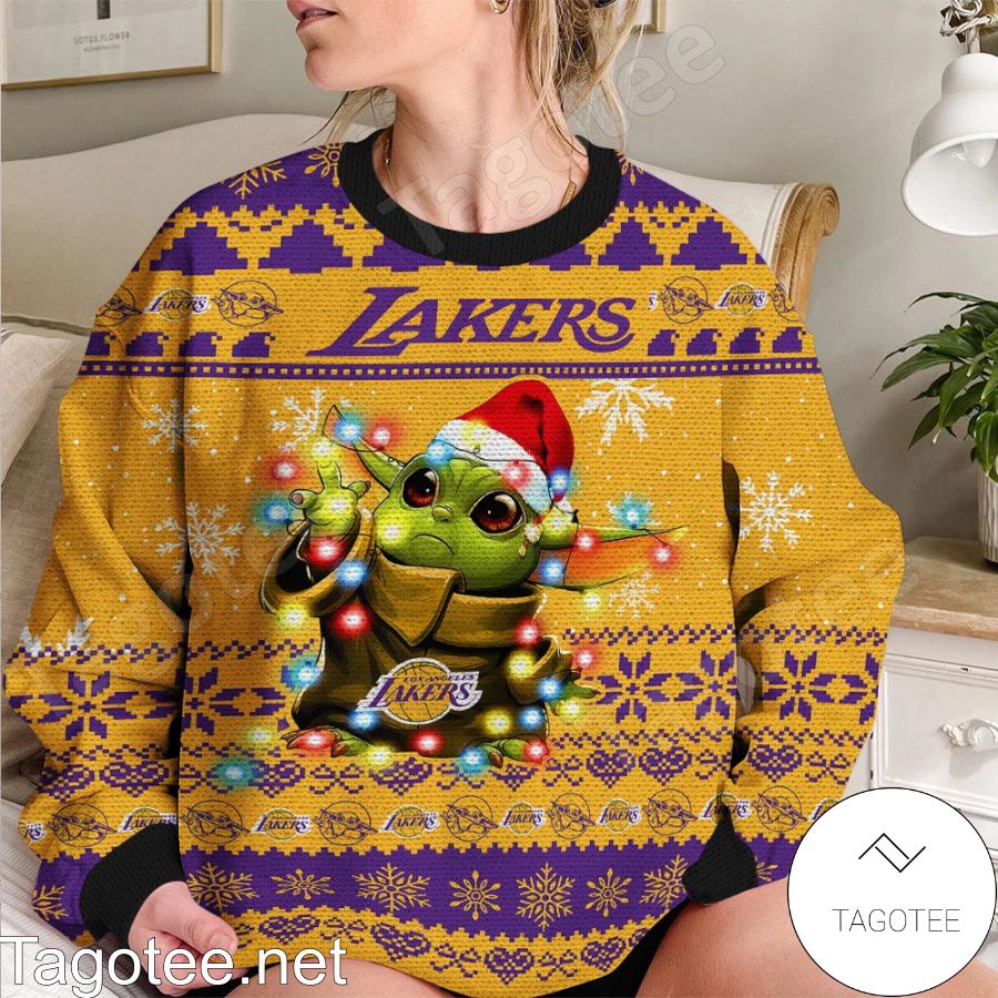 Los Angeles Lakers Cute Baby Yoda Star Wars 3D Ugly Christmas Sweater  Unisex Men and Women Christmas Gift - Banantees