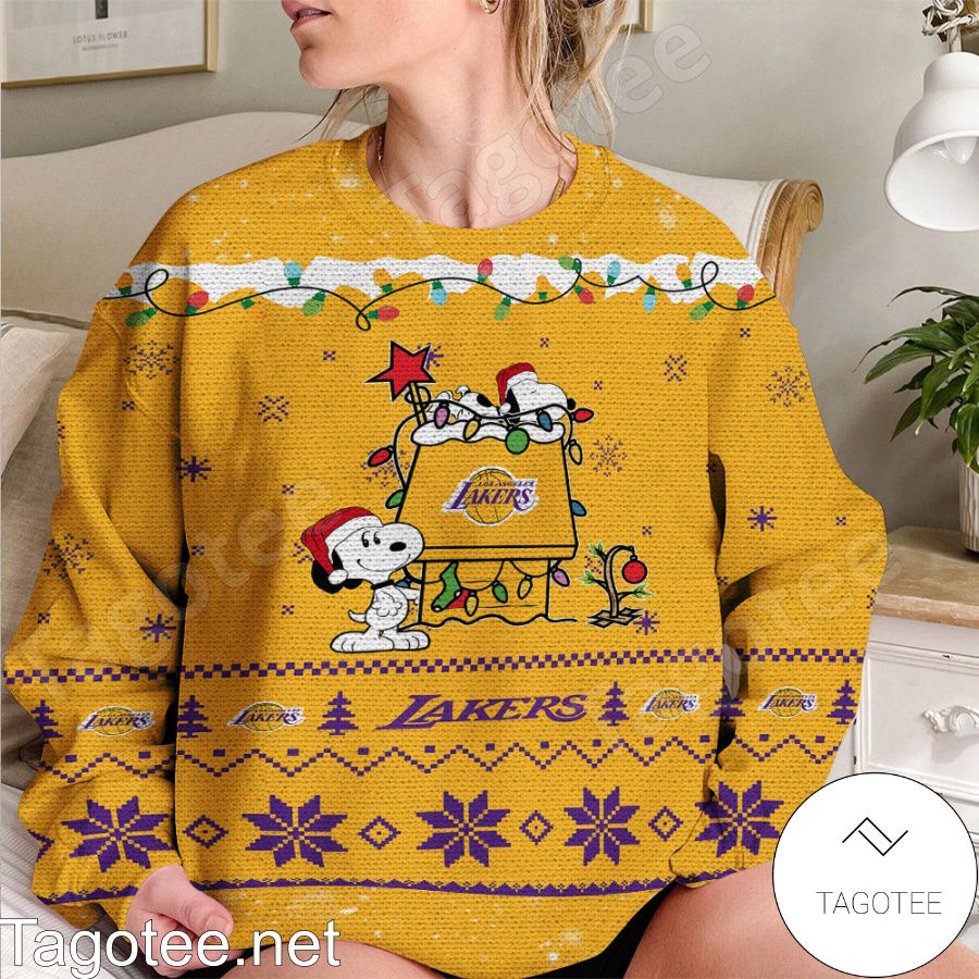 Los Angeles Lakers Snoopy NBA Ugly Christmas Sweater - Tagotee