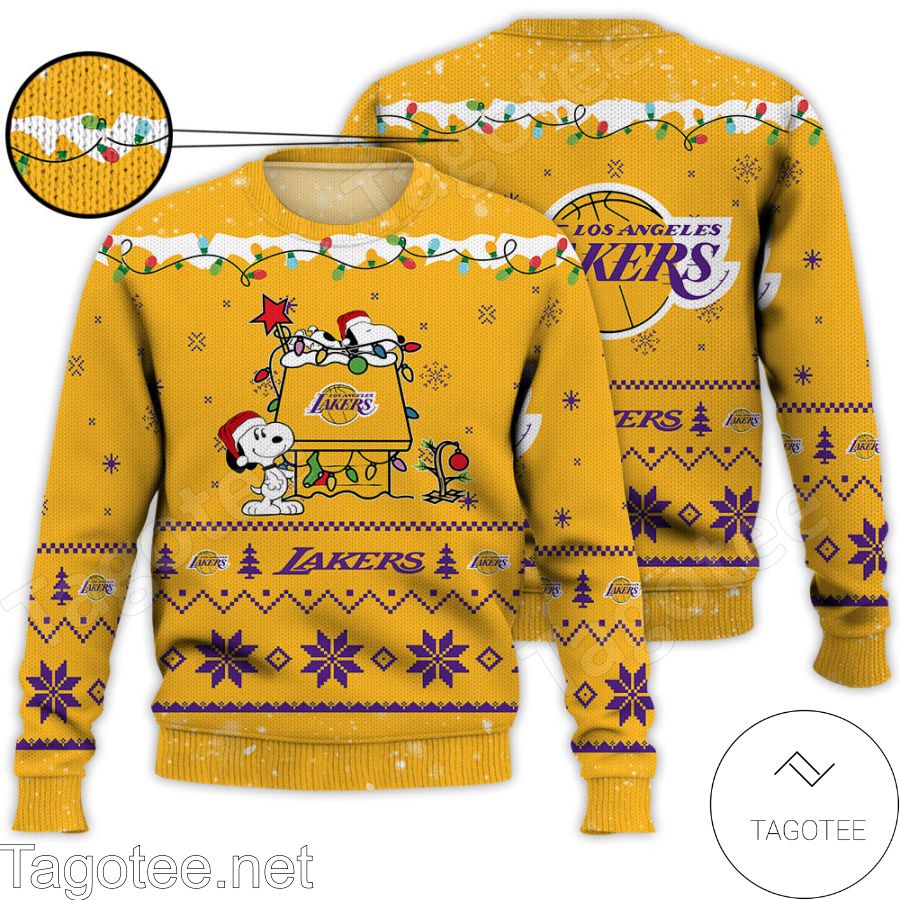 Los Angeles Lakers Snoopy NBA Ugly Christmas Sweater - Tagotee
