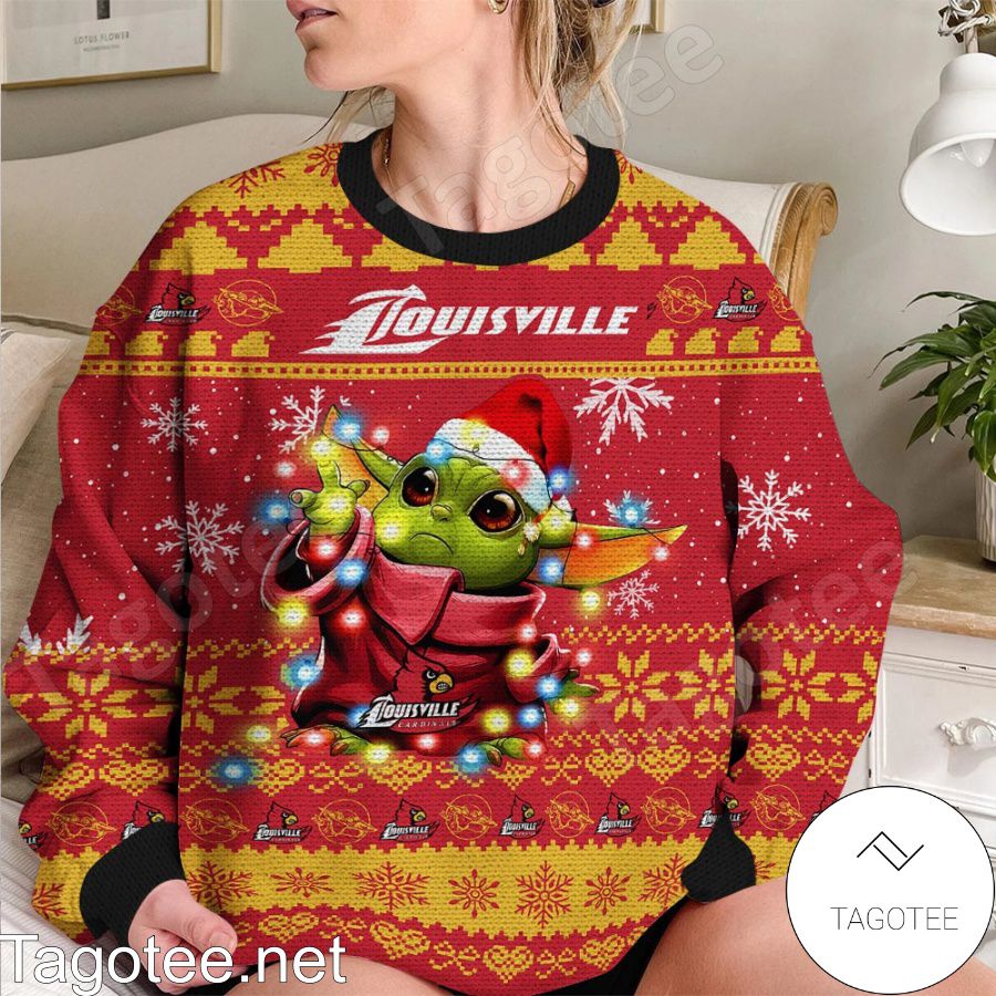 Louisville Cardinals Baby Yoda Star Wars NCAA Ugly Christmas Sweater -  Tagotee