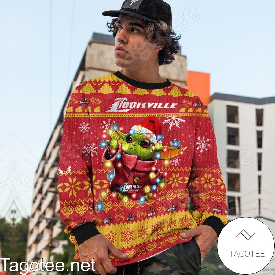 Louisville Cardinals Baby Yoda Star Wars NCAA Ugly Christmas Sweater -  Tagotee