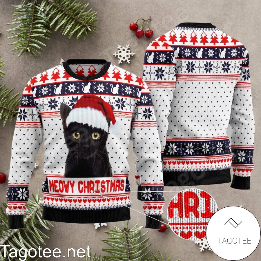 black and white cat christmas sweater