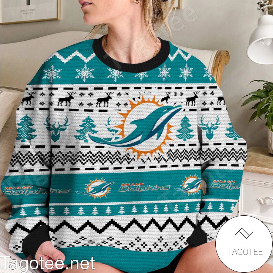 Miami Dolphins NFL Football Knit Pattern Ugly Christmas Sweater b