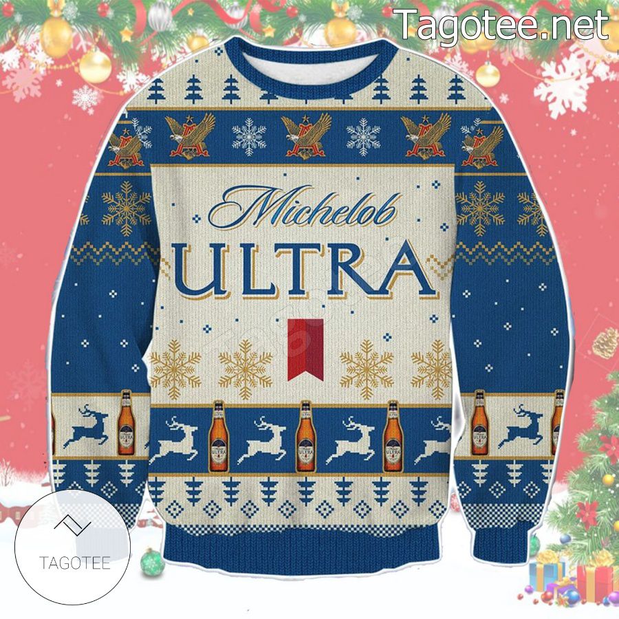 Michelob Ultra Beer Blue Holiday Ugly Christmas Sweater