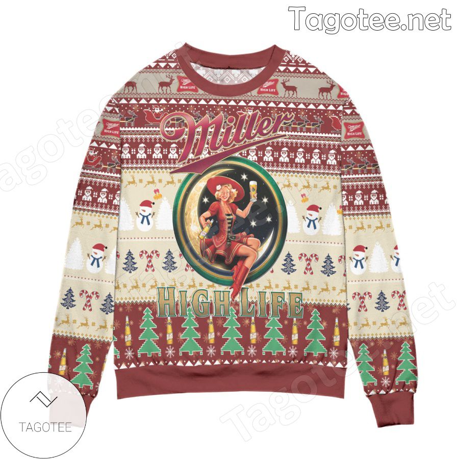 Miller High Life Pine Tree Holiday Ugly Christmas Sweater