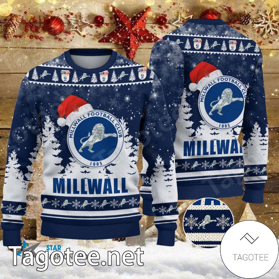 Millwall FC Logo Santa Hat Forest Snow Ugly Christmas Sweater Gift -  Banantees