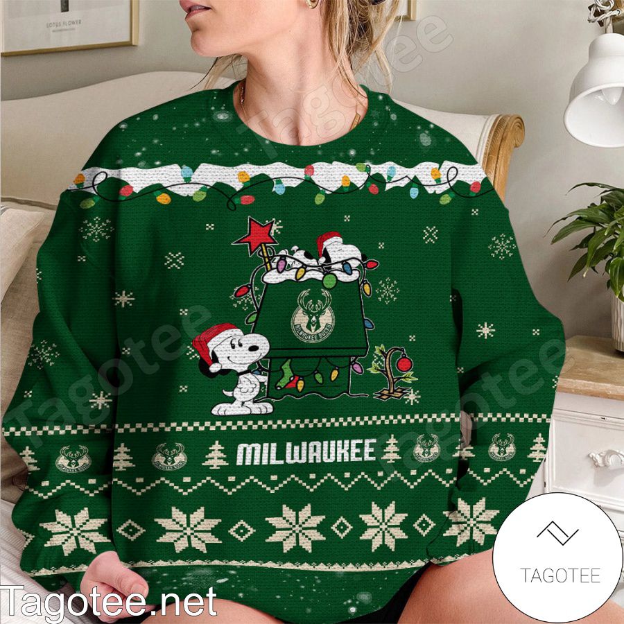 Milwaukee Bucks Snoopy NBA Ugly Christmas Sweater - Tagotee