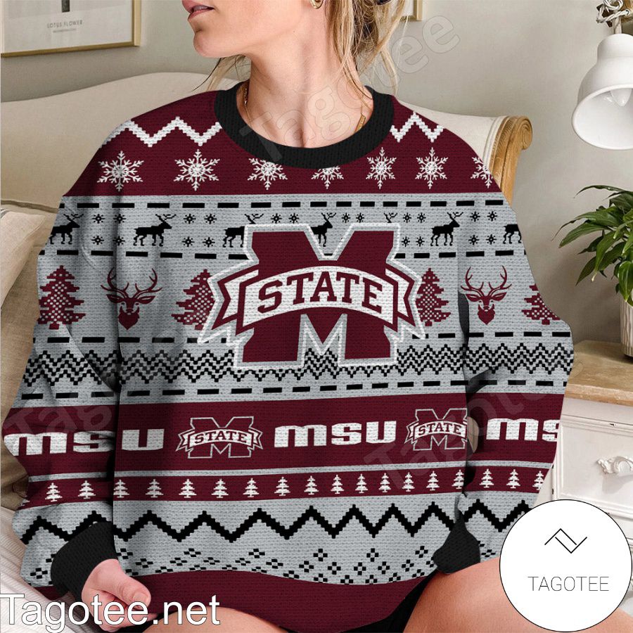 Mississippi State Bulldogs NCAA Football Knit Pattern Ugly Christmas Sweater b