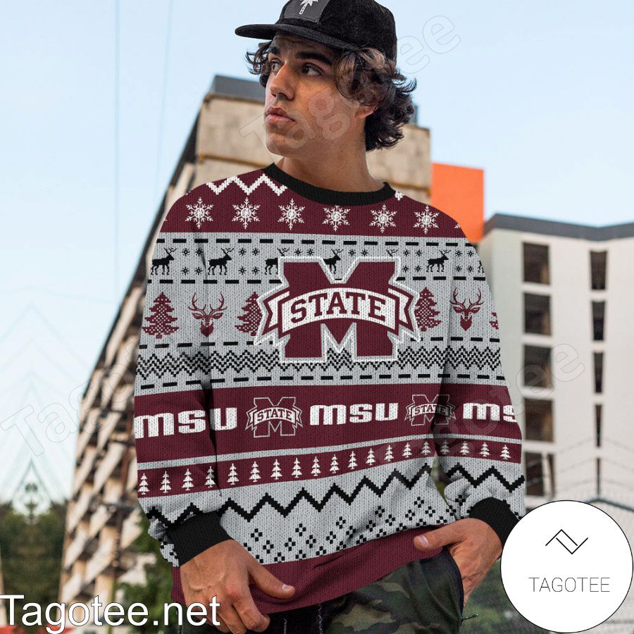 Mississippi State Bulldogs NCAA Football Knit Pattern Ugly Christmas Sweater c
