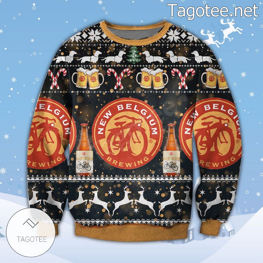 New Belgium Brewing Logo Fat Tire Amber Ale Beer Holiday Ugly Christmas Sweater