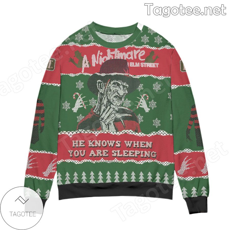 Nightmare On Elm Street He Knows Holiday Ugly Christmas Sweater - Tagotee