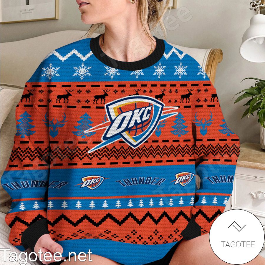 Oklahoma City Thunder NBA Basketball Knit Pattern Ugly Christmas Sweater b