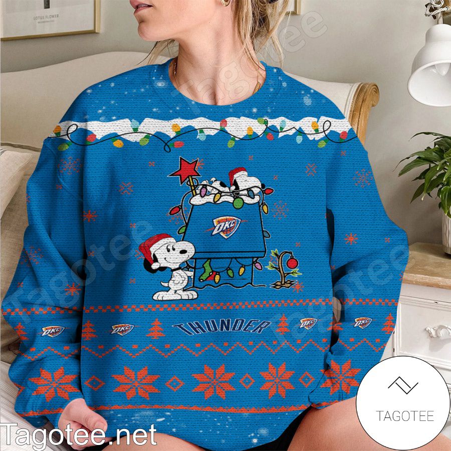 Oklahoma City Thunder Snoopy NBA Ugly Christmas Sweater - Tagotee