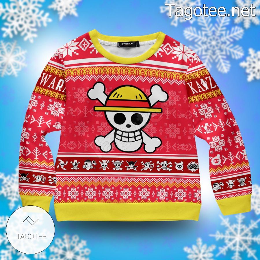 One Piece Pirate Skull Snowflake Xmas Ugly Christmas Sweater - Tagotee