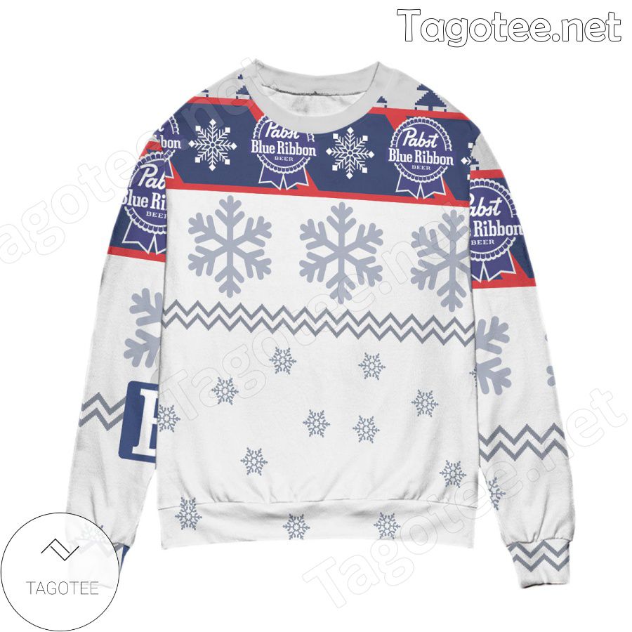 Pabst Blue Ribbon Snowflake Holiday Ugly Christmas Sweater