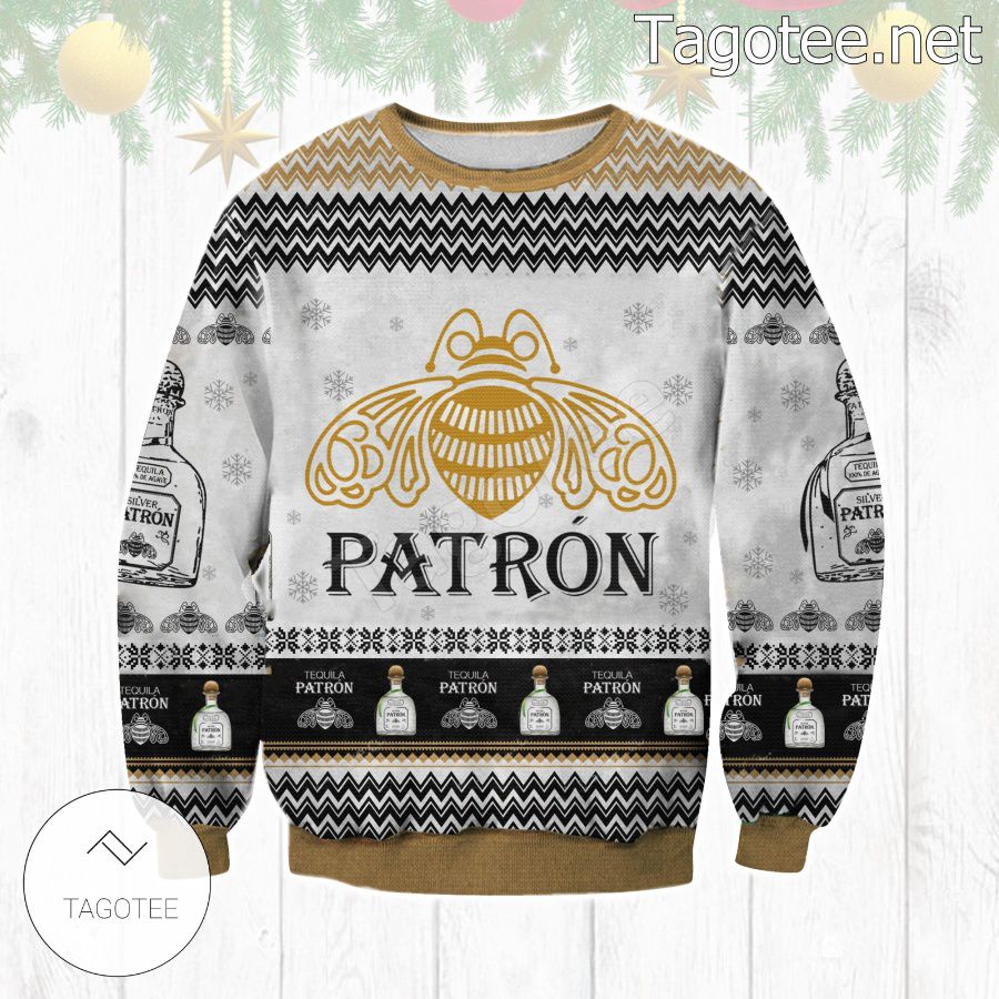 Patron Tequila Bee Logo Snowflake Holiday Ugly Christmas Sweater