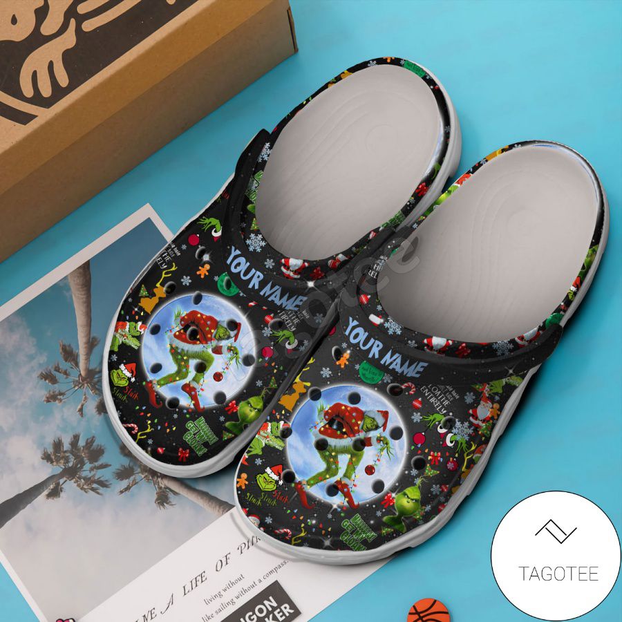 Personalized Grinch Christmas Fairy Lights Crocs Clogs b