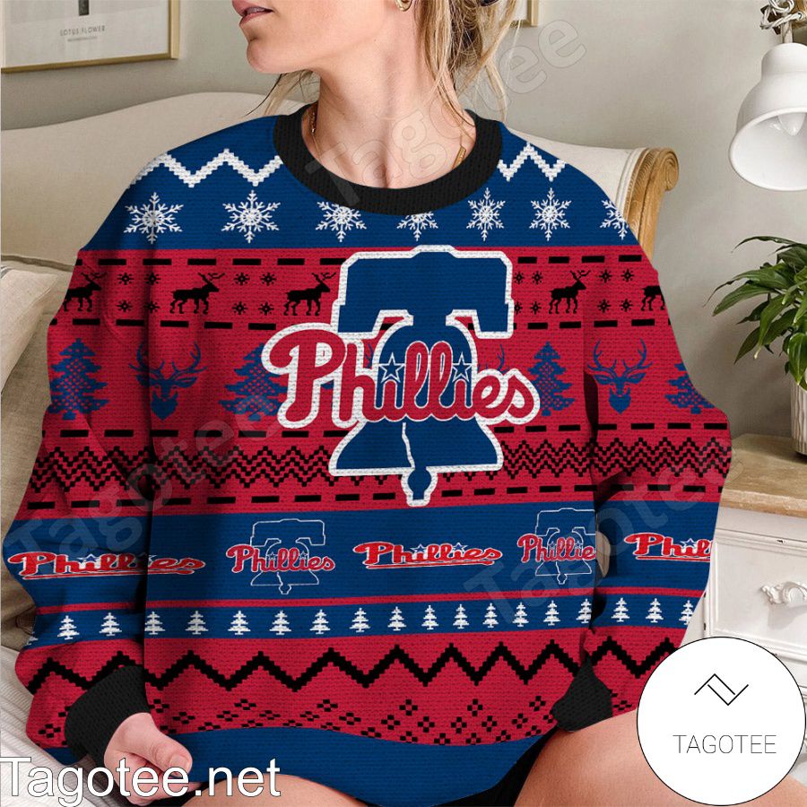 Philadelphia Phillies MLB Baseball Knit Pattern Ugly Christmas Sweater b