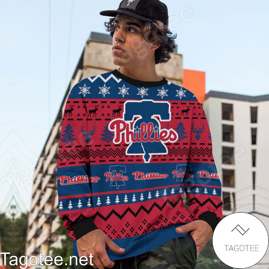 Philadelphia Phillies MLB Baseball Knit Pattern Ugly Christmas Sweater c